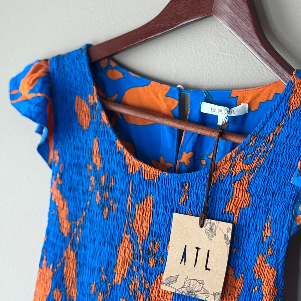 Anthropologie Blue Maxi Dress with Flutter Sleeves and Crew Neck - Picture 3 of 8